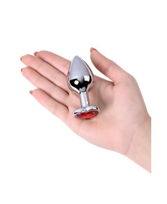 Silver anal plug with pink gem heart-shaped
