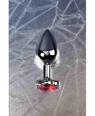 Silver anal plug with pink gem heart-shaped