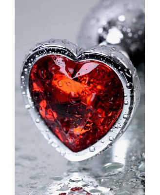 Silver anal plug with pink gem heart-shaped
