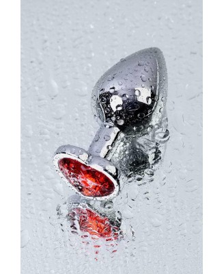 Silver anal plug with pink gem heart-shaped
