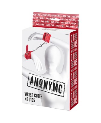 Anonymo handcuffs, PU leather, red, 27 cm