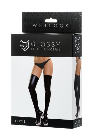 Glossy Shiny Wetlook stockings LOTIS - black M
