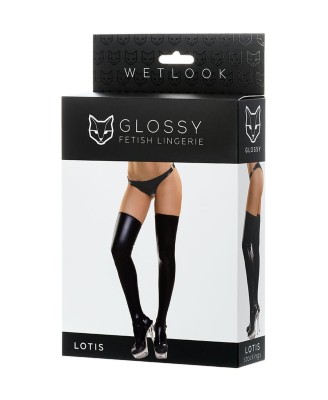 Glossy LOTIS - Czarne Błyszczące Pończochy Wetlook - S