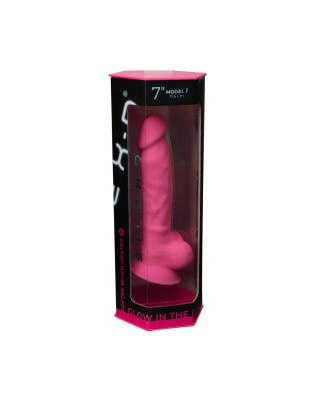 Model 1 17,5 cm - Różowe Dildo Świecące w Ciemności