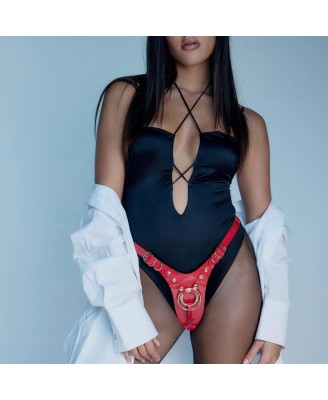 LEATHERETTE HARNESS FABULOUS - ONE SIZE - RED GLOSSY