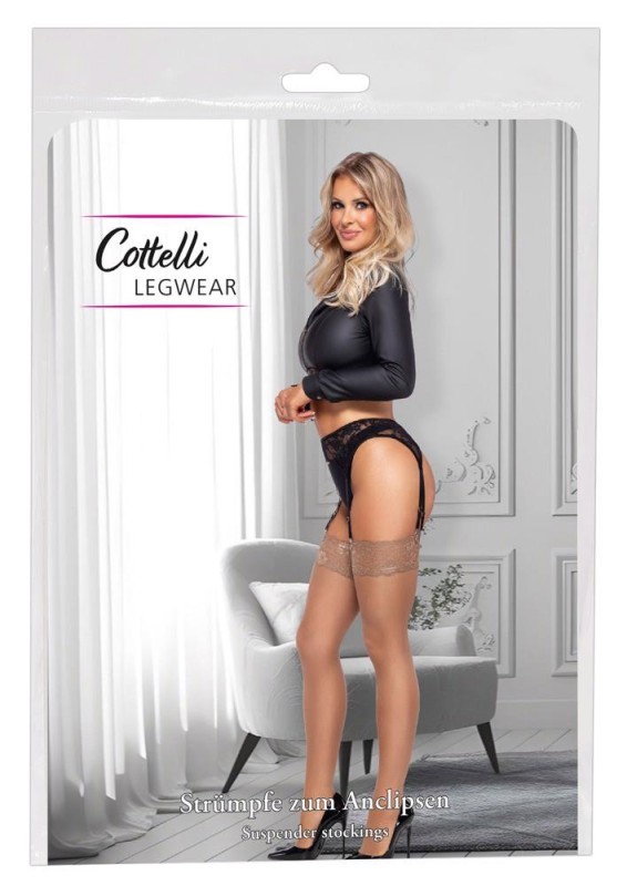 Cottelli Stockings nude - Eleganckie pończochy w kolorze cielistym - L