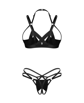 Obsessive Keira Lise Koronkowy Komplet 2-częściowy Otwarty - Czarny - L/XL