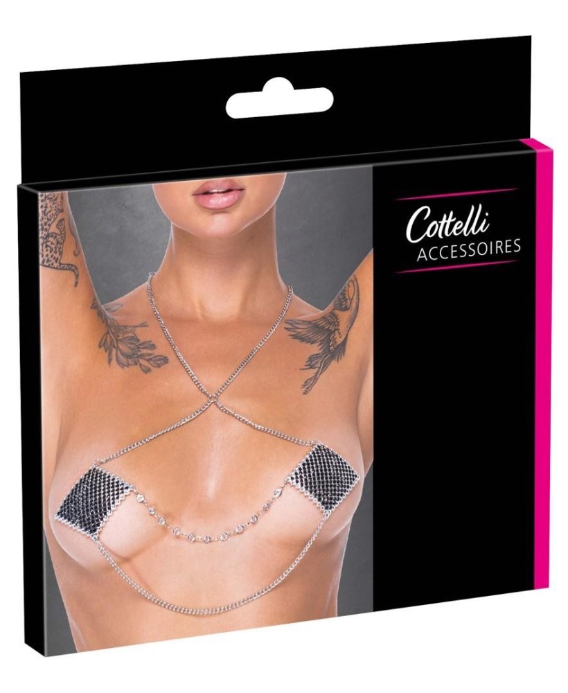 Nipple Jewellery - Nastuniki Srebrne z Kryształkami i Łańcuszekiem