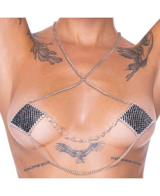 Nipple Jewellery - Nastuniki Srebrne z Kryształkami i Łańcuszekiem