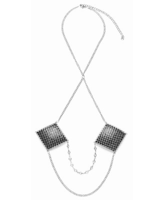 Nipple Jewellery - Nastuniki Srebrne z Kryształkami i Łańcuszekiem