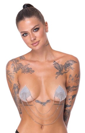 Nipple Jewellery - Srebrne Nasutniki z Kryształkami i Łańcuszkiem