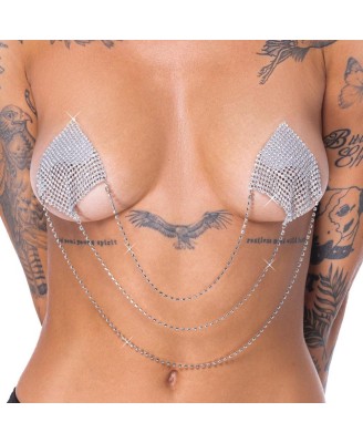 Nipple Jewellery - Srebrne Nasutniki z Kryształkami i Łańcuszkiem