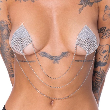 Nipple Jewellery - Srebrne Nasutniki z Kryształkami i Łańcuszkiem