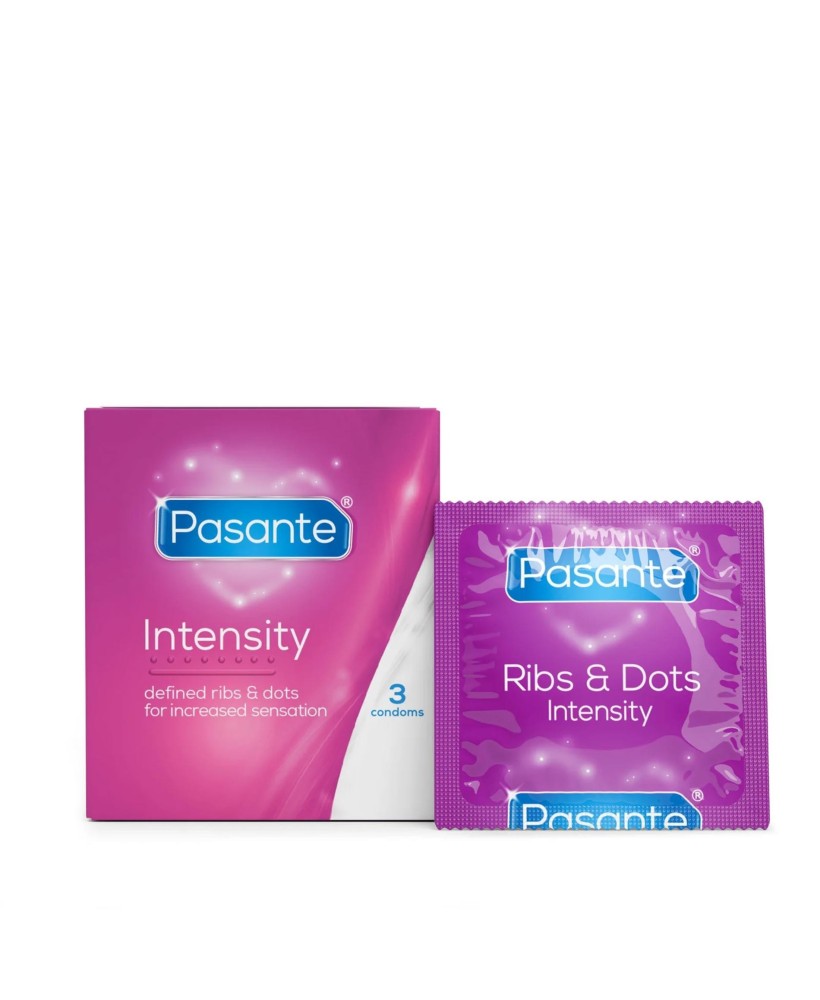 Pasante Ribs & Dots Intensity Prezerwatywy Stymulujące z Prążkami - 3 szt