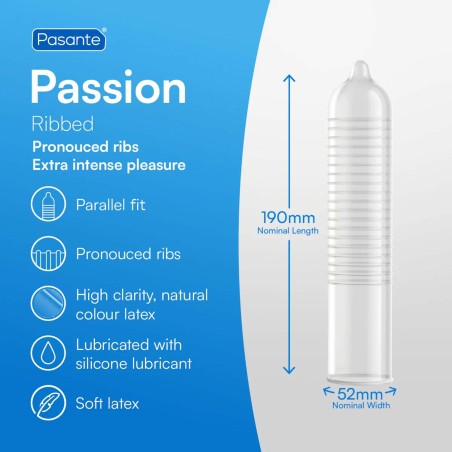 Pasante Ribbed Passion – Żebrowane Prezerwatywy - 3 szt