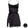 Open Back Silk Dress with Criss Cross Details and Slit - Plus Size - Black
