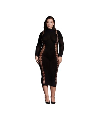 LeDesir Carme XI - Czarna Sukienka z Golfem i Przeszyciami - Plus Size