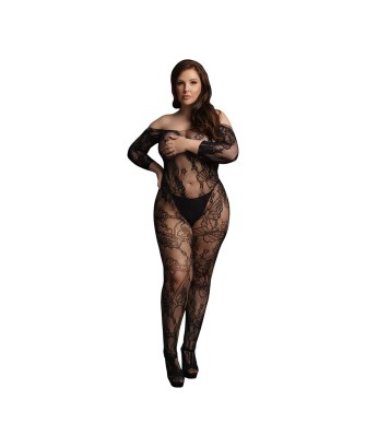 Lace Sleeved Bodystocking - Plus Size