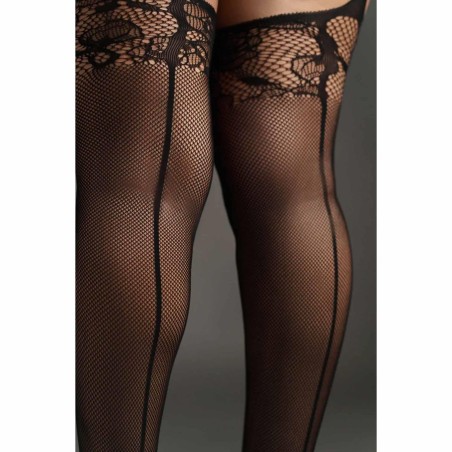 LeDesir Siateczkowy Komplet Bodystocking z Topem i Pończochami - Czarny - Plus Size