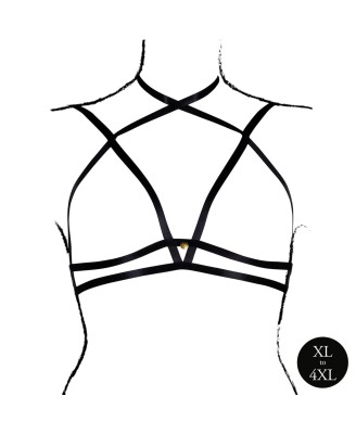 Open Cup Triangle Bra with Neck Strap and Adjustable Sliders - Plus Size - Black