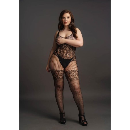Lace and Fishnet Bodystocking - Plus Size