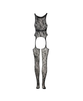Lace Suspender Bodystocking with Round Neck - One Size