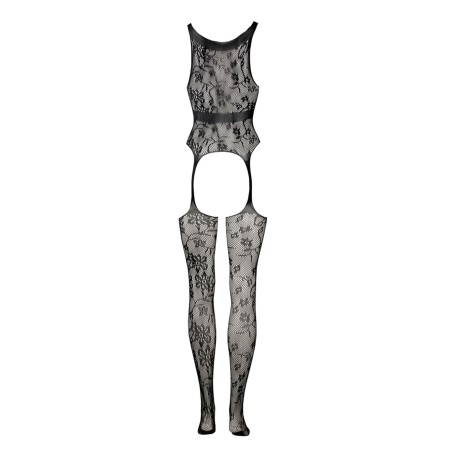 Lace Suspender Bodystocking with Round Neck - One Size