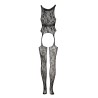 Lace Suspender Bodystocking with Round Neck - One Size