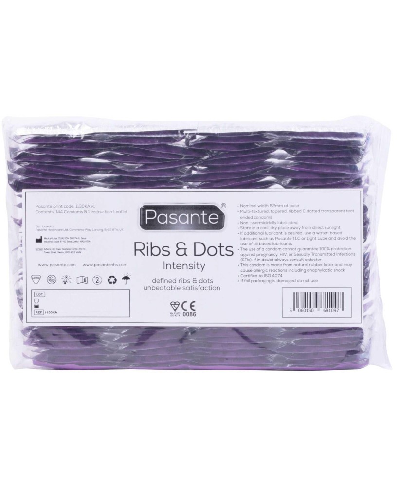 Pasante Ribs & Dots Intensity Prezerwatywy Stymulujące z Prążkami - 144 szt