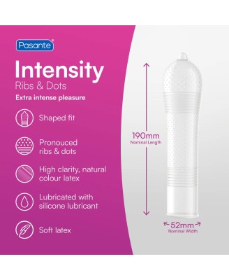 Pasante Ribs & Dots Intensity Prezerwatywy Stymulujące z Prążkami - 144 szt