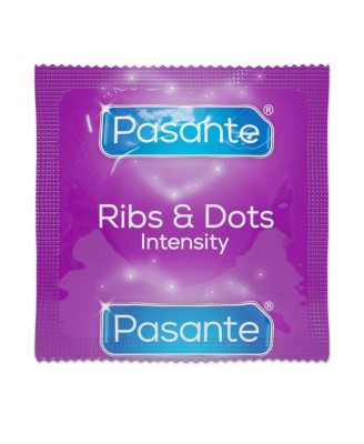 Pasante Ribs & Dots Intensity Prezerwatywy Stymulujące z Prążkami - 12 szt