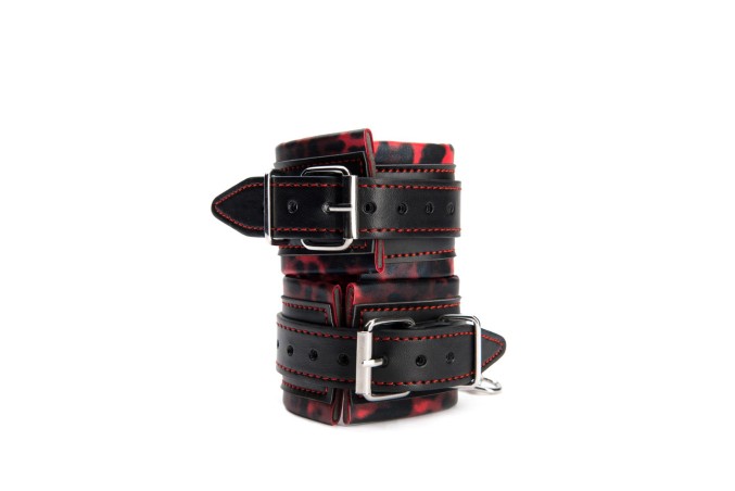 Argus - Leopard Wrist Cuffs - Skórzane Kajdanki do Krępowania