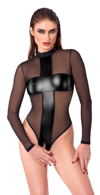 Noir Handmade Body Cross - Czarne Body z Tiulowym Wykończeniem - M