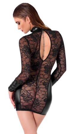 Noir Handmade Dress collar - Czarna Koronkowa Sukienka - S