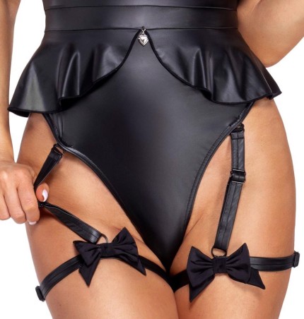 Cottelli Bunny Body - Czarne Body Wetlook - Przebranie Sexy Króliczka - M