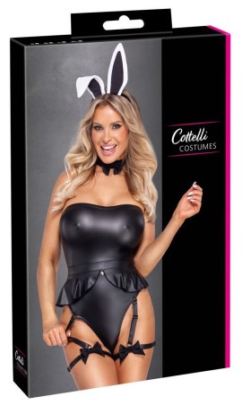 Cottelli Bunny Body - Czarne Body Wetlook - Przebranie Sexy Króliczka - S