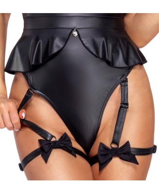 Cottelli Bunny Body - Czarne Body Wetlook - Przebranie Sexy Króliczka - S