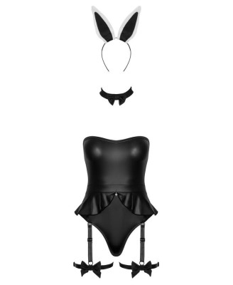 Cottelli Bunny Body - Czarne Body Wetlook - Przebranie Sexy Króliczka - S