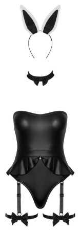 Cottelli Bunny Body - Czarne Body Wetlook - Przebranie Sexy Króliczka - S
