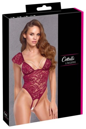 Cottelli Body Pearls - Bordowe Koronkowe Body - XL
