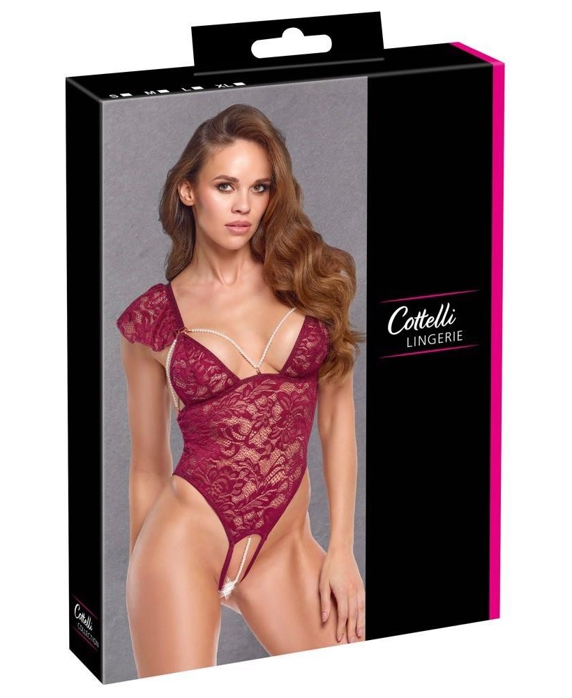 Cottelli Body Pearls - Bordowe Koronkowe Body - M