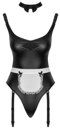 Cottelli Maid Body - Czarne Body Wetlook - Przebranie Pokojówki - XL