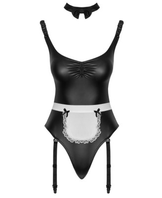 Cottelli Maid Body - Czarne Body Wetlook - Przebranie Pokojówki - M
