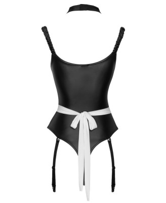 Cottelli Maid Body - Czarne Body Wetlook - Przebranie Pokojówki - M