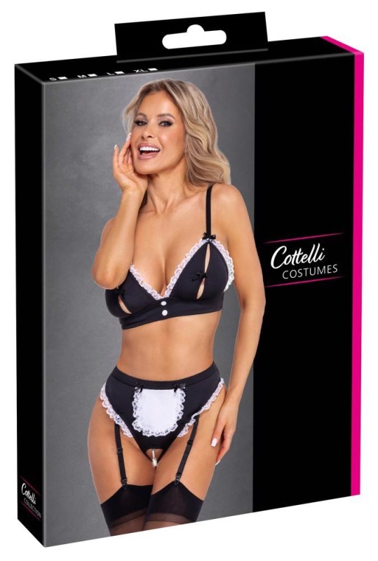 Cottelli Maid Set - Czarny Komplet - Przebranie Sexy Pokojówki - XL
