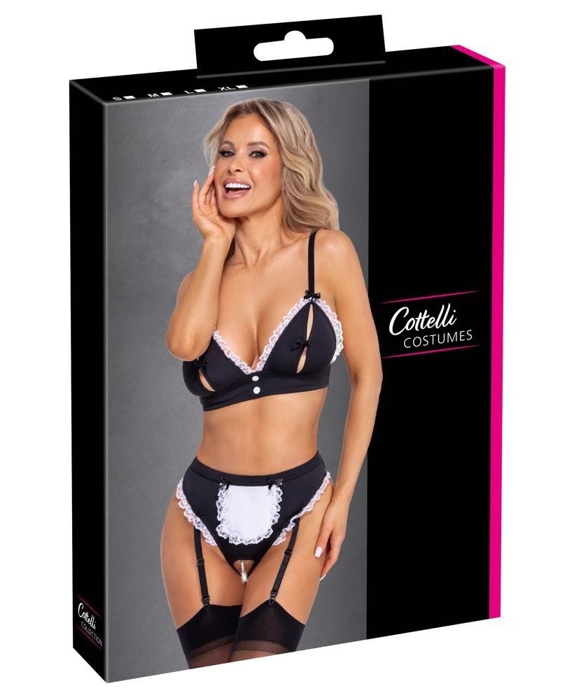Cottelli Maid Set - Czarny Komplet - Przebranie Sexy Pokojówki - L