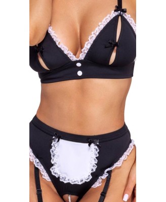 Cottelli Maid Set - Czarny Komplet - Przebranie Sexy Pokojówki - L