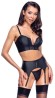 Cottelli Top Set - Czarny Komplet Wetlook - Gorset, Pas do Pończoch, Stringi - XL
