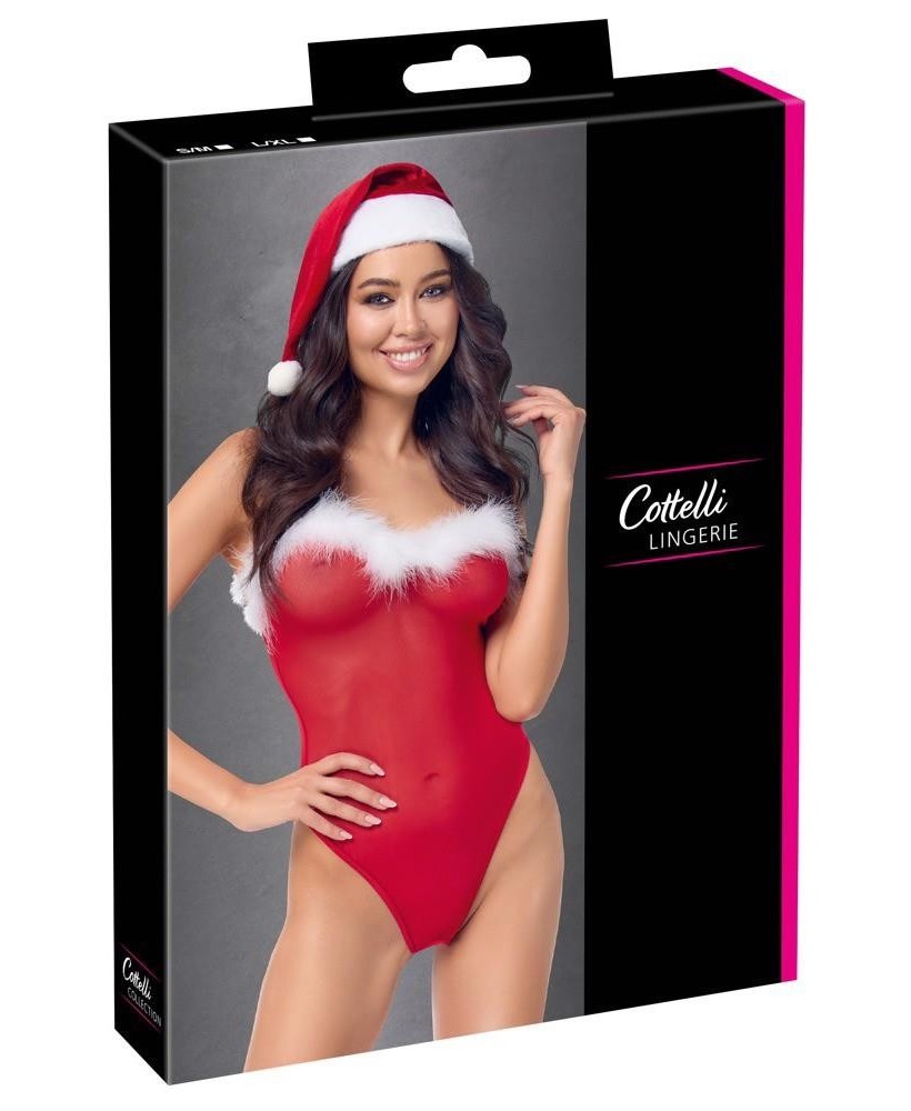 X-Mas Body and Hat - Czerwone Body Tiulowy Śnieżynki - S/M