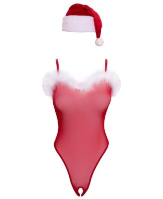 X-Mas Body and Hat - Czerwone Body Tiulowy Śnieżynki - S/M